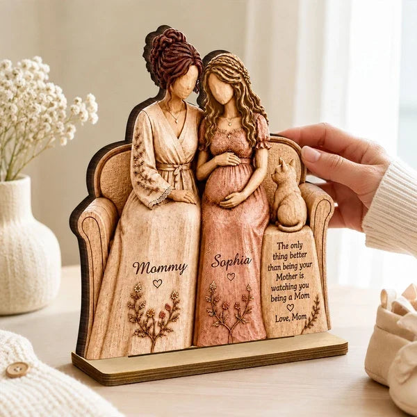 Personalized 2-Layer Wooden Plaque for New Mom & Daughter Gift