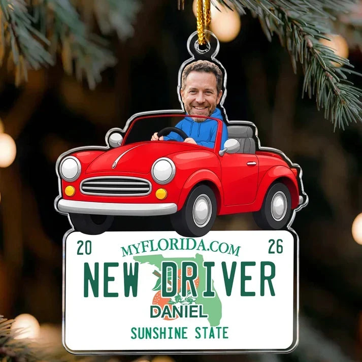 Personalized Acrylic Ornament New Driver Gift Red Convertible