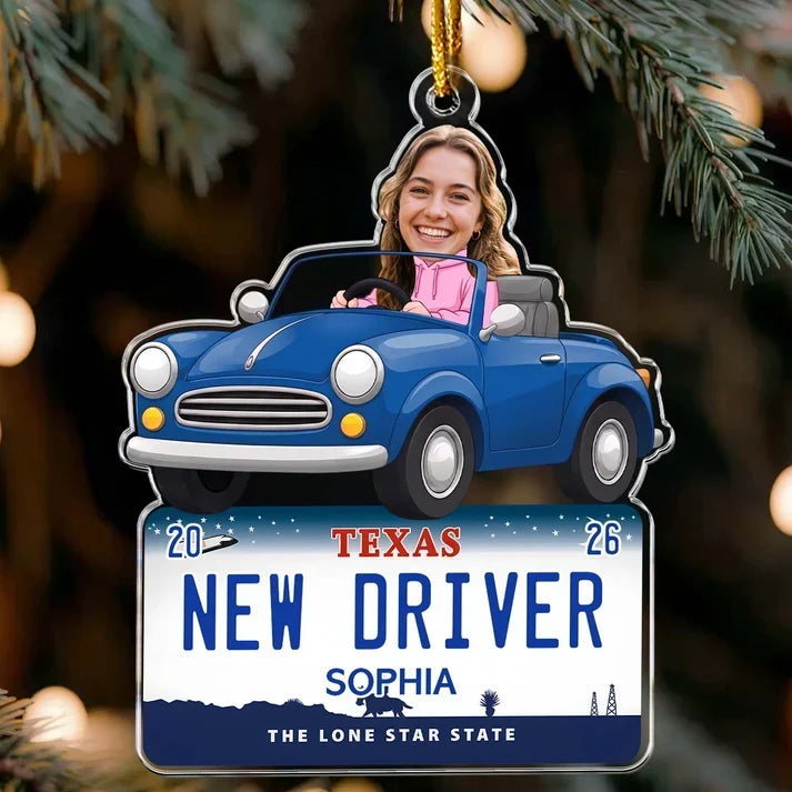 Personalized Acrylic Ornament New Driver Gift Red Convertible