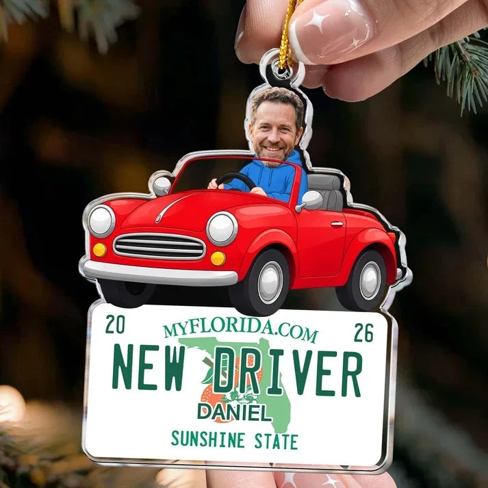 Personalized Acrylic Ornament New Driver Gift Red Convertible