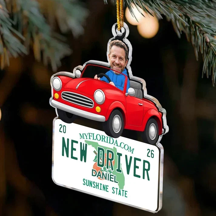 Personalized Acrylic Ornament New Driver Gift Red Convertible