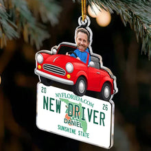 Load image into Gallery viewer, Personalized Acrylic Ornament New Driver Gift Red Convertible
