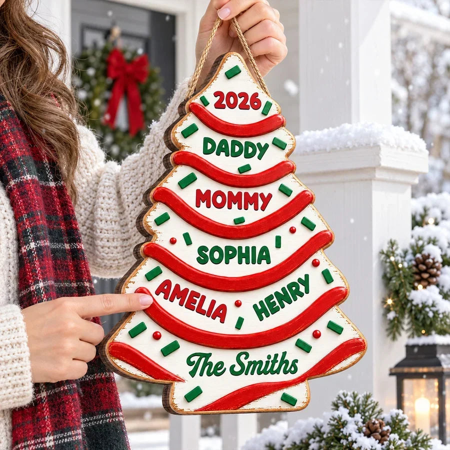 Personalized Wooden Christmas Tree Sign Custom Family Decor Gift