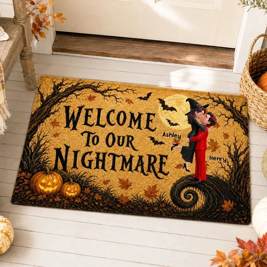Personalized Halloween Doormat Welcome to Our Nightmare Gift for Couples