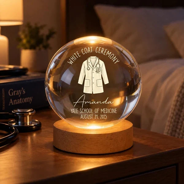Personalized Globe Lamp with White Coat Illustration Gift for Future Doctor
