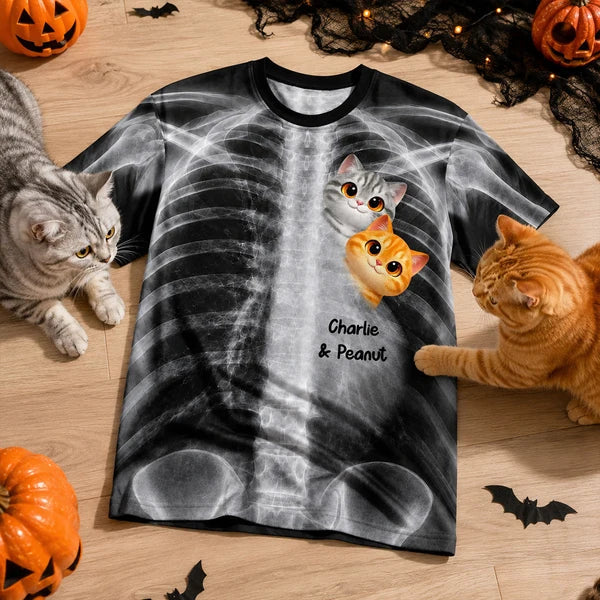 Personalized Cat Lover Tee X-Ray Art Gift for Cat Parents