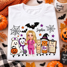 Load image into Gallery viewer, Personalized Halloween Tee Nurse Holding Coffee Gift for Nurse
