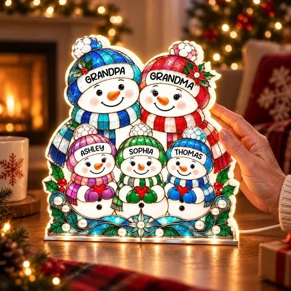 Personalized Snowman Family Acrylic Light Box Gift for Grandparents