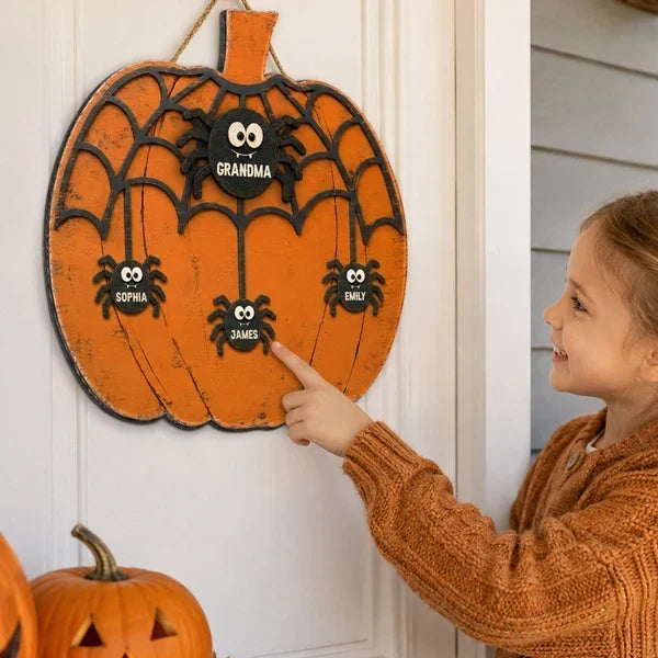 Personalized Wooden Halloween Sign for Grandma with Spiders