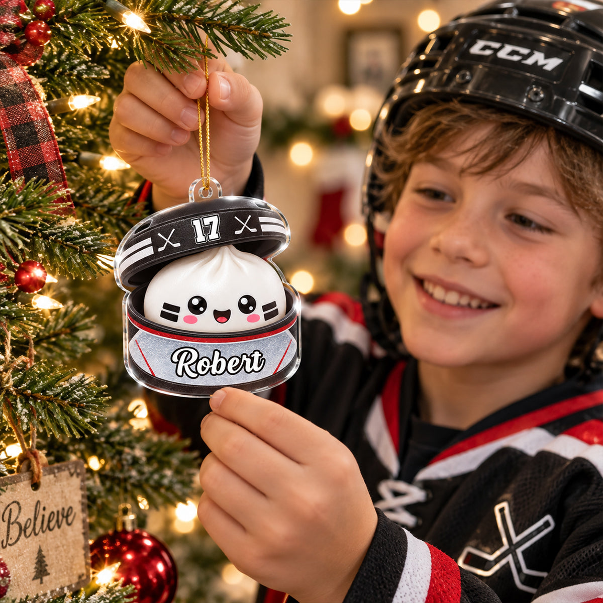 Personalized Hockey Dumpling Acrylic Ornament Gift for Kids