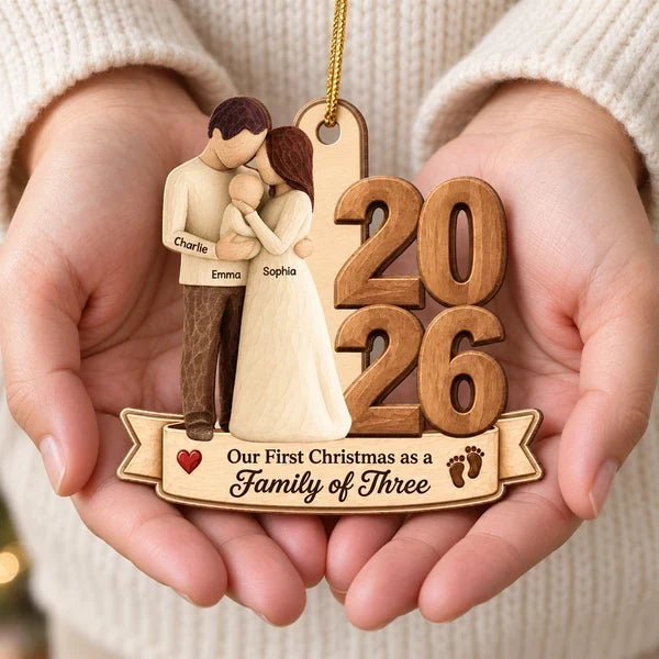 Personalized Wooden Christmas Ornament New Parents Gift 2023