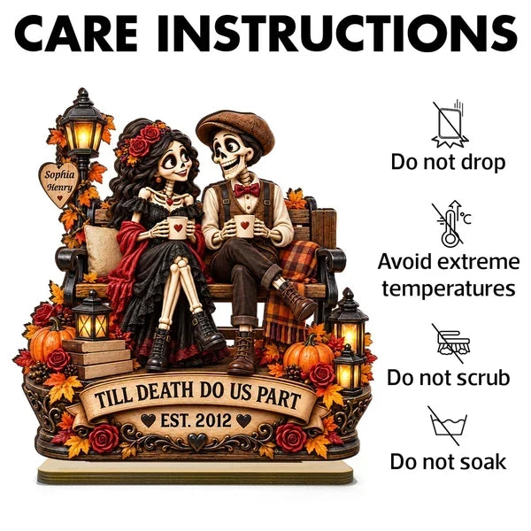 Personalized Halloween Wooden Plaque Skeleton Couple Gift