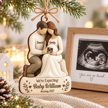 Load image into Gallery viewer, Personalized Wooden Ornament for Mom-to-Be | Expecting Couple Keepsake
