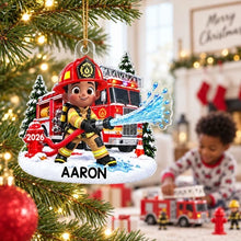 Load image into Gallery viewer, Personalized Acrylic Firefighter Ornament for Kids Christmas Gift
