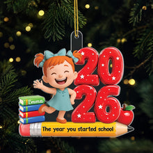 Load image into Gallery viewer, Personalized Acrylic Ornament Waving Schoolgirl Gift for Kids
