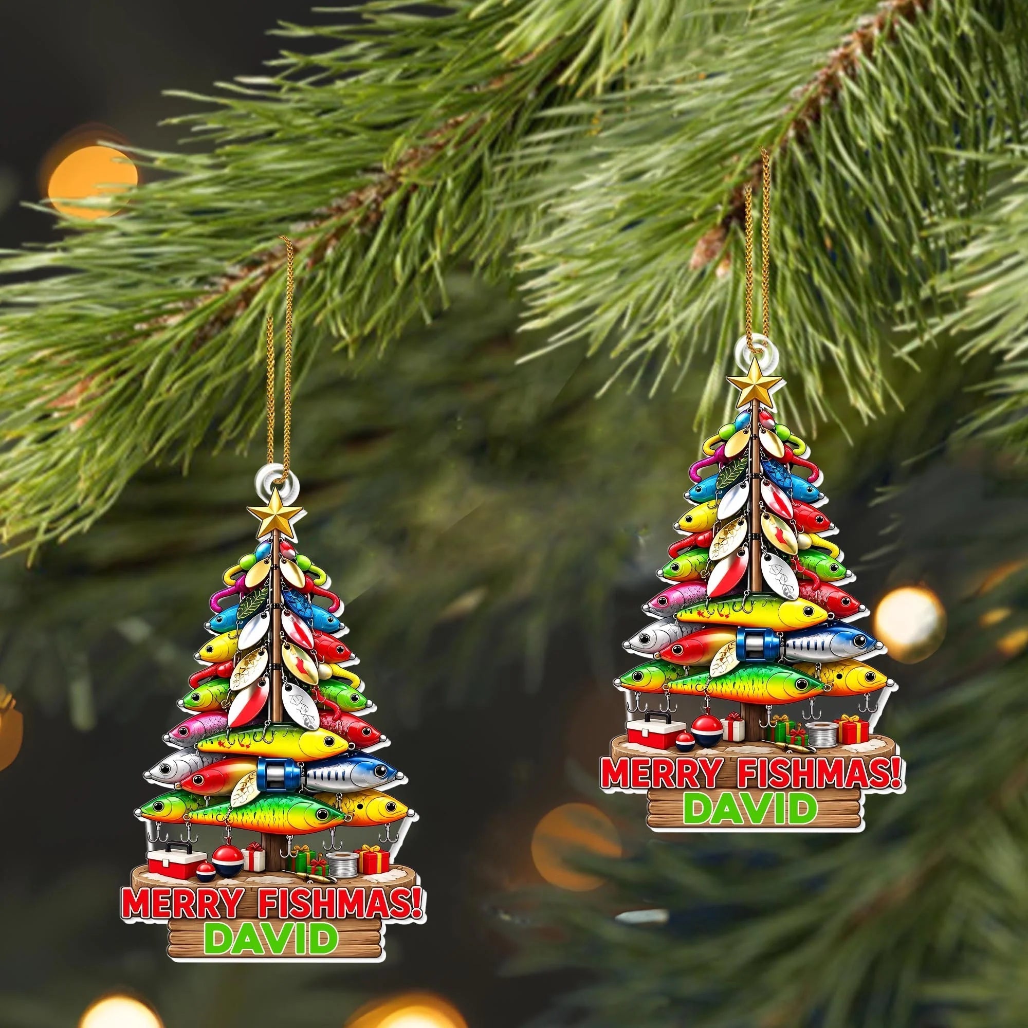 Personalized Fishing Ornament Merry Fishmas Gift for Angler