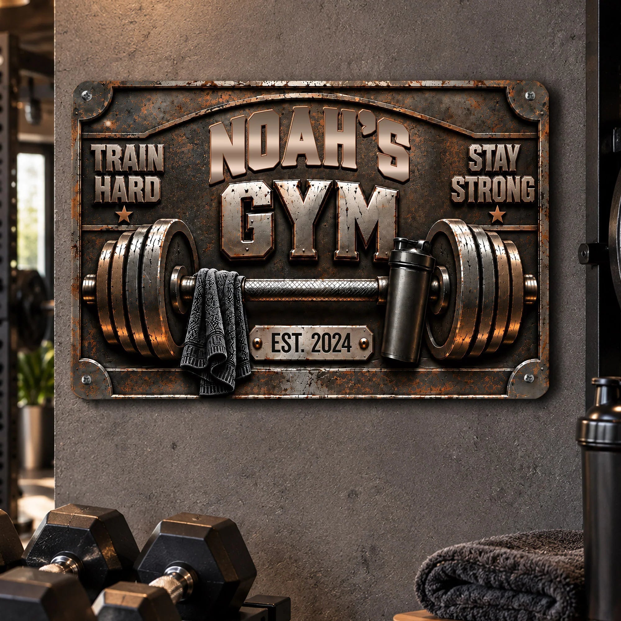 Personalized Rectangular Iron Gym Sign Custom Name Gift for Fitness Enthusiasts