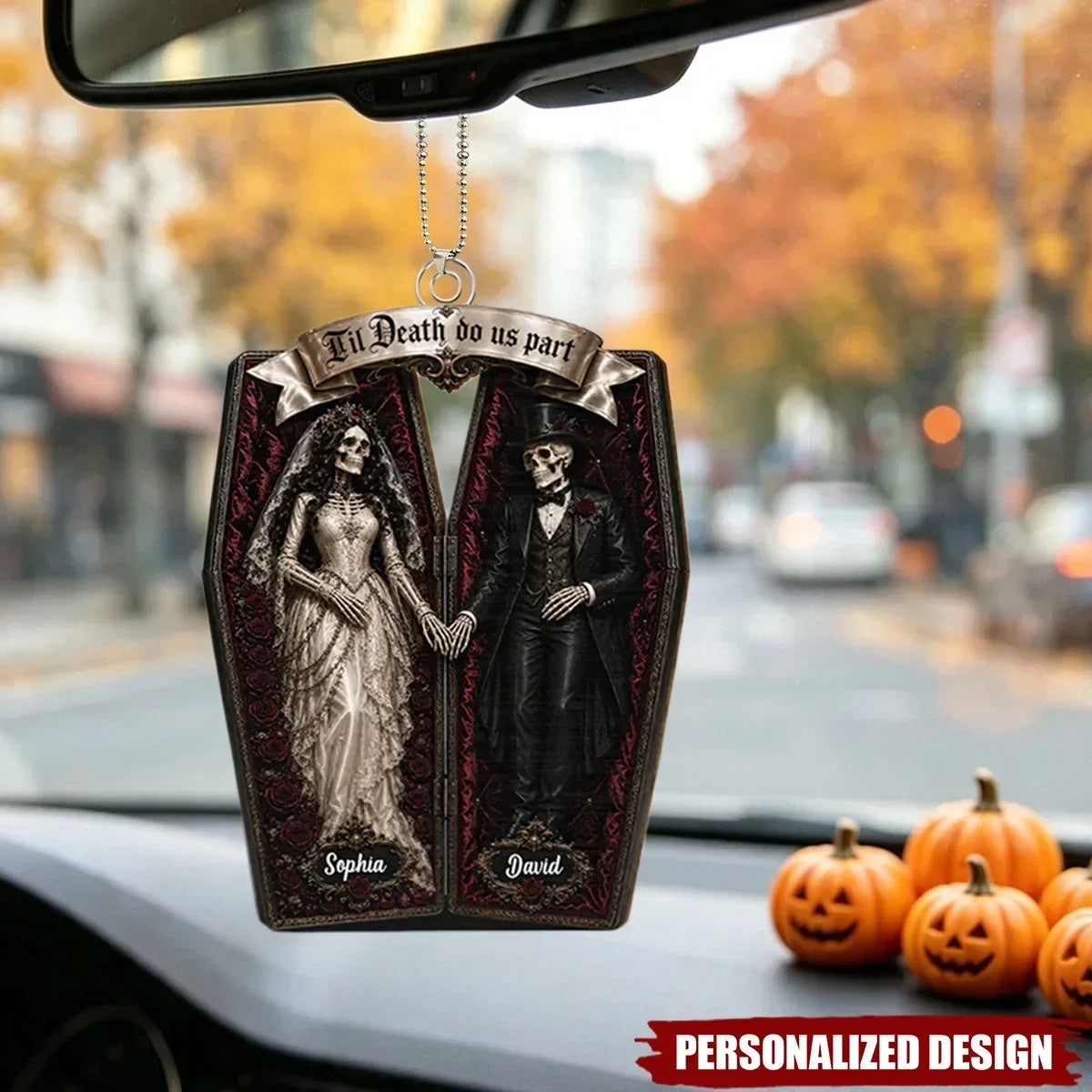 Personalized Gothic Skeleton Couple Keychain Halloween Gift