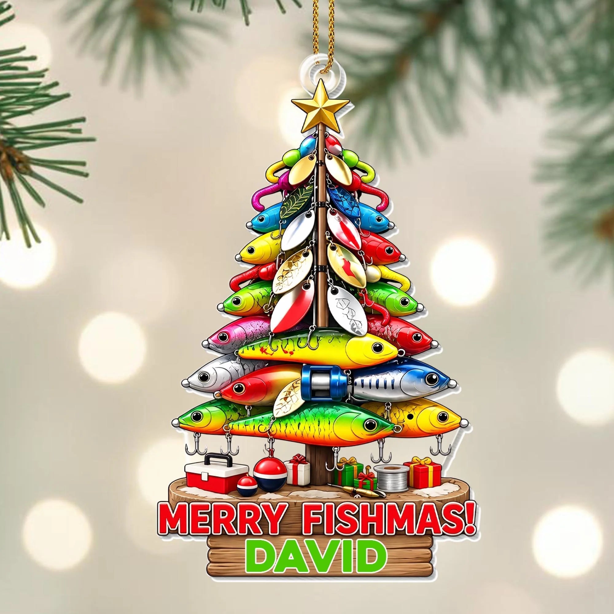 Personalized Fishing Ornament Merry Fishmas Gift for Angler