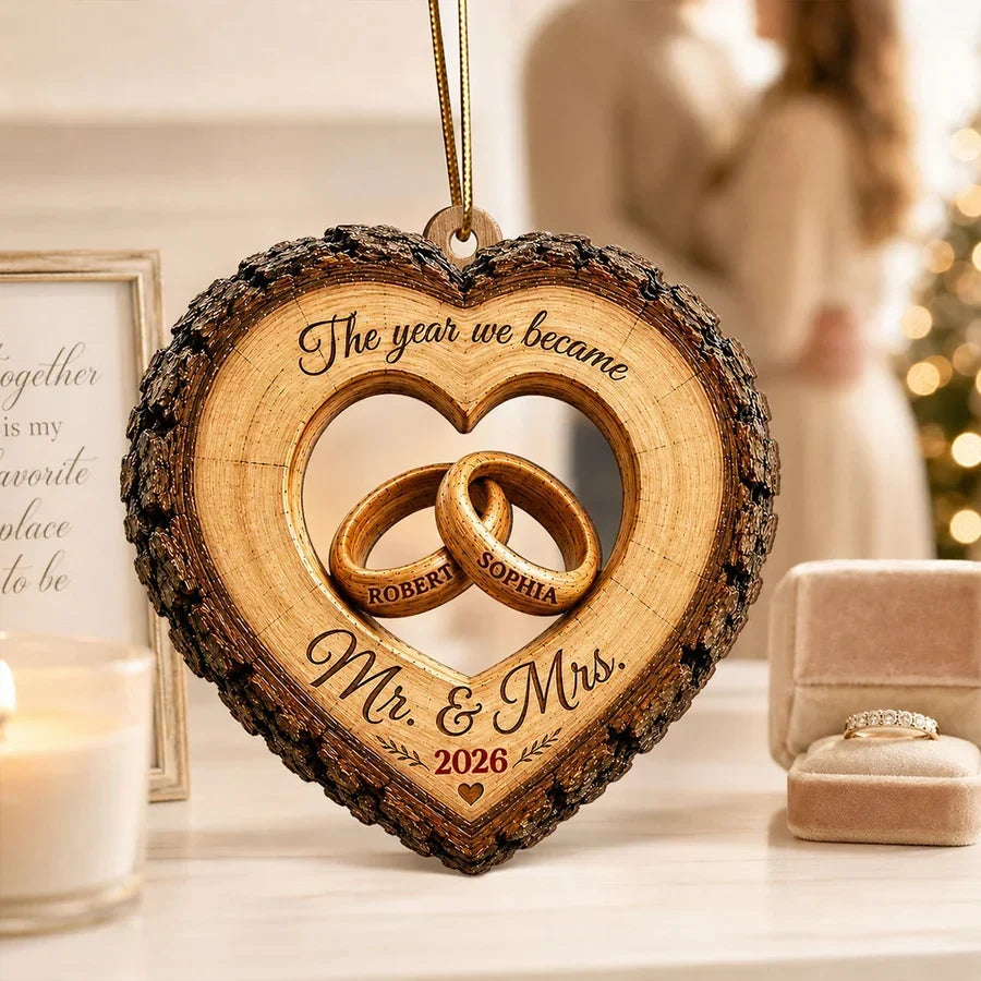 Personalized Wooden Ornament Intertwined Rings Couple Gift