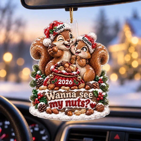 Personalized Acrylic Holiday Ornament Cuddling Squirrels Gift for Couples
