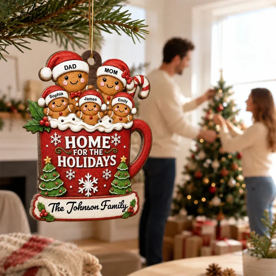 Personalized Gingerbread Family Wooden Ornament Christmas Gift for Mom & Dad