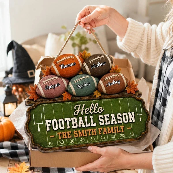 Personalized Rustic Wooden Football Family Sign Gift for Sports Fans
