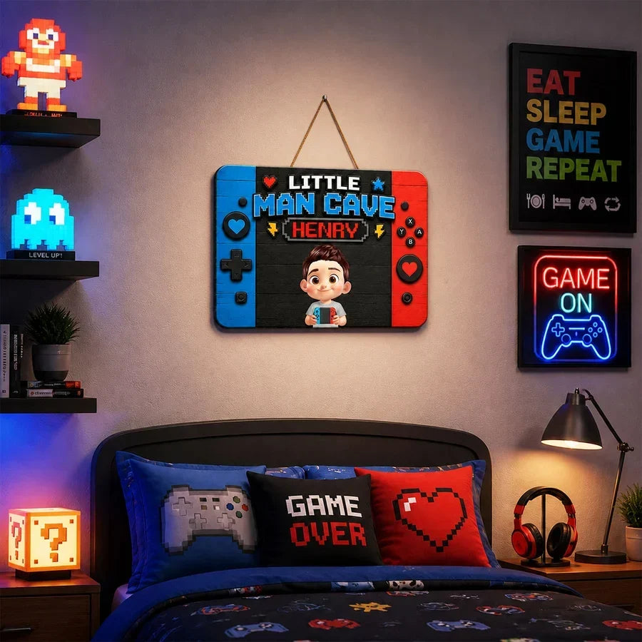 Personalized Wooden Gamer Sign Custom Little Man Cave Gift for Boys