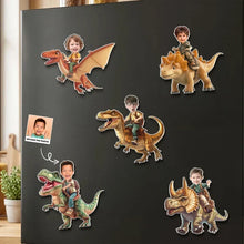 Load image into Gallery viewer, Personalized Acrylic Magnet Child Riding Dinosaur Gift for Son
