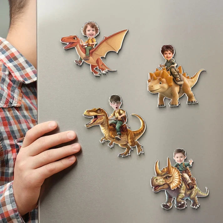 Personalized Acrylic Magnet Child Riding Dinosaur Gift for Son