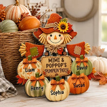 Load image into Gallery viewer, Personalized Wooden Sign with Scarecrow &amp; Pumpkins Gift for Grandparents
