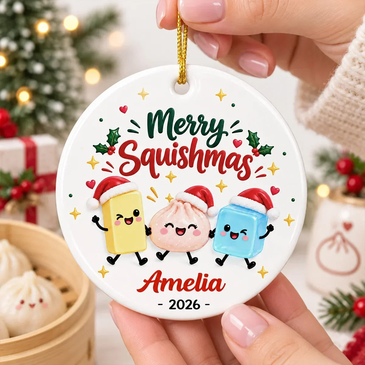 Personalized Ceramic Squishmas Ornament Custom Name Gift for Christmas