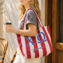 Load image into Gallery viewer, Personalized Sorority Striped Tote Bag Custom Keepsake Gift
