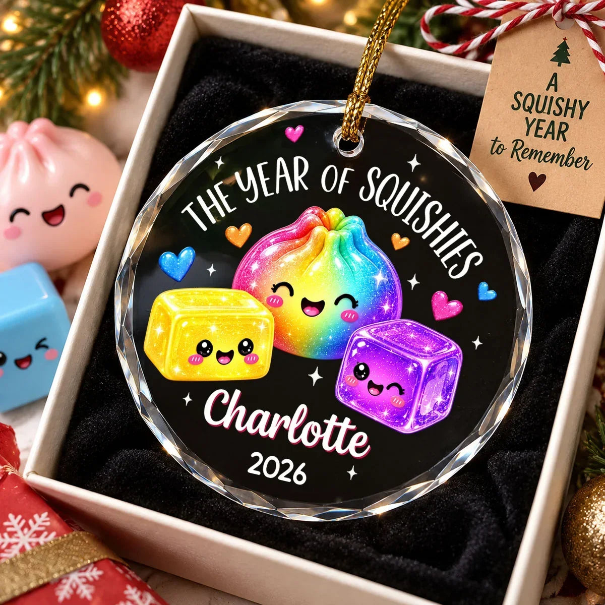 Personalized Glass Crystal Ornament Rainbow Squishies Gift for Kids