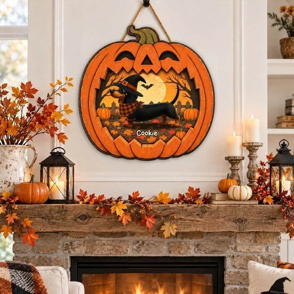 Personalized Wooden Halloween Sign for Dog Lovers | Custom Dachshund Gift