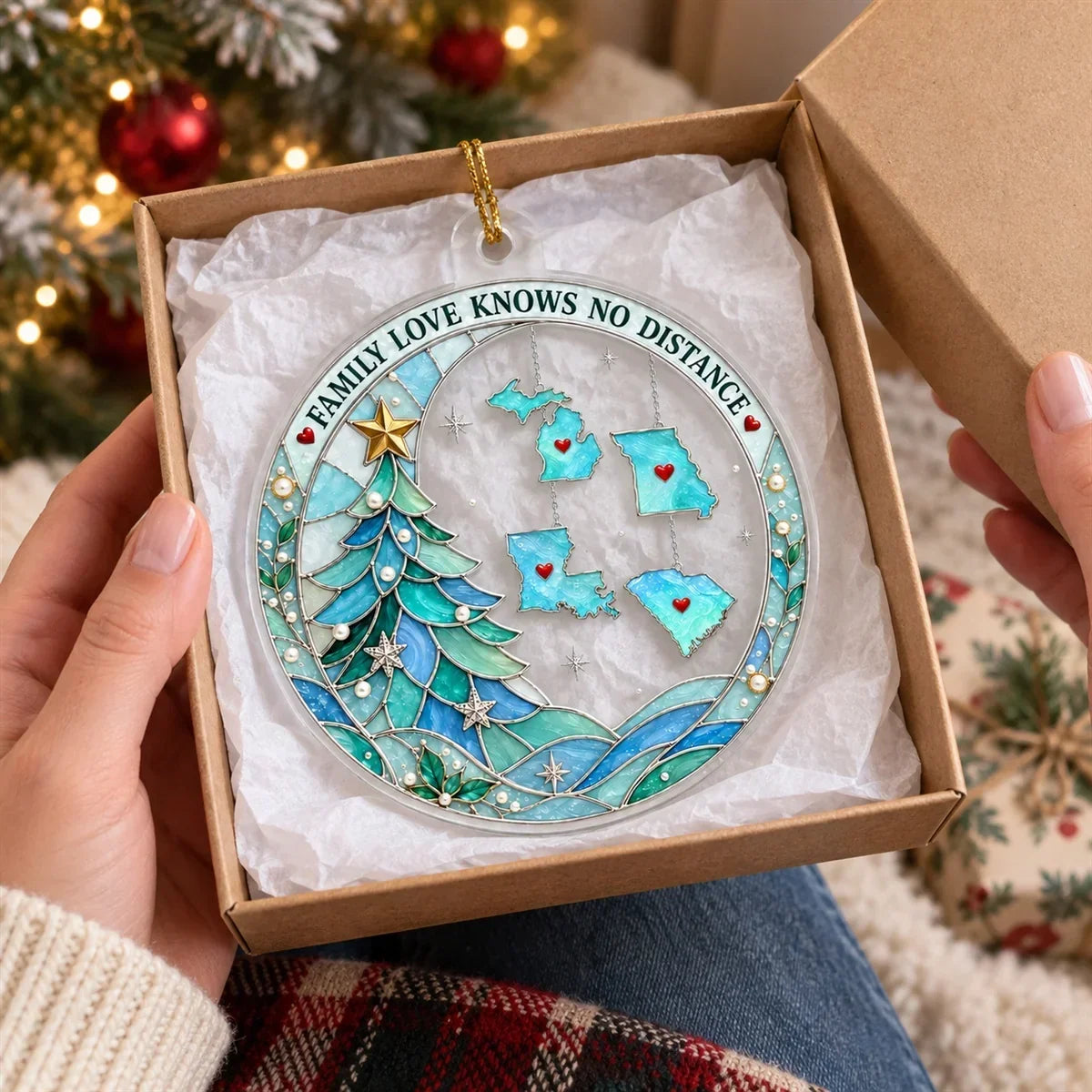 Personalized Stained Glass Family Map Acrylic Ornament Gift