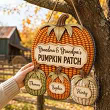 Load image into Gallery viewer, Personalized Wooden Grandpa &amp; Grandma Pumpkin Sign Gift

