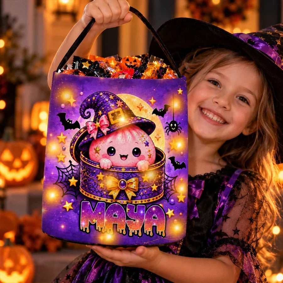 Personalized LED Light Up Pumpkin Treat Basket for Kids Halloween
