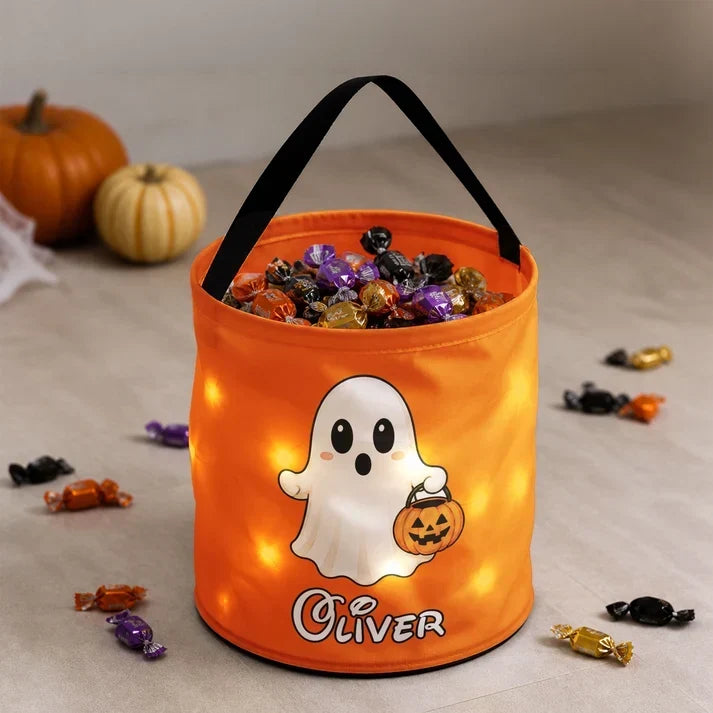 Personalized LED Halloween Trick-or-Treat Basket for Kids