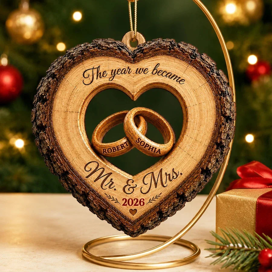Personalized Wooden Ornament Intertwined Rings Couple Gift