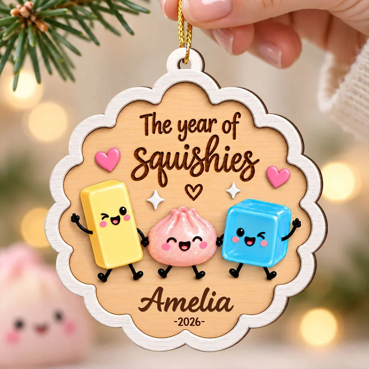 Personalized Squishy Friends Wooden Ornament for Kids Christmas Gift