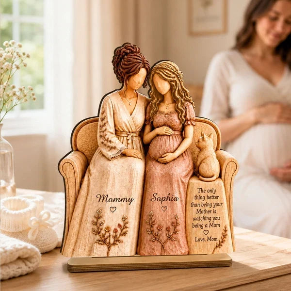 Personalized 2-Layer Wooden Plaque for New Mom & Daughter Gift
