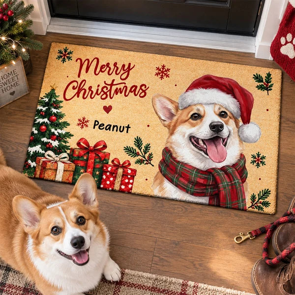 Personalized Watercolor Dog Doormat Christmas Gift for Dog Lovers