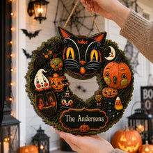 Load image into Gallery viewer, Personalized Black Cat Wooden Sign Custom Gift for Cat Lovers Halloween
