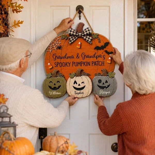 Personalized Wooden Pumpkin Sign Gift for Grandma & Grandpa Halloween Decor