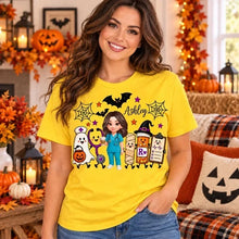 Load image into Gallery viewer, Personalized Halloween Tee Nurse Holding Coffee Gift for Nurse
