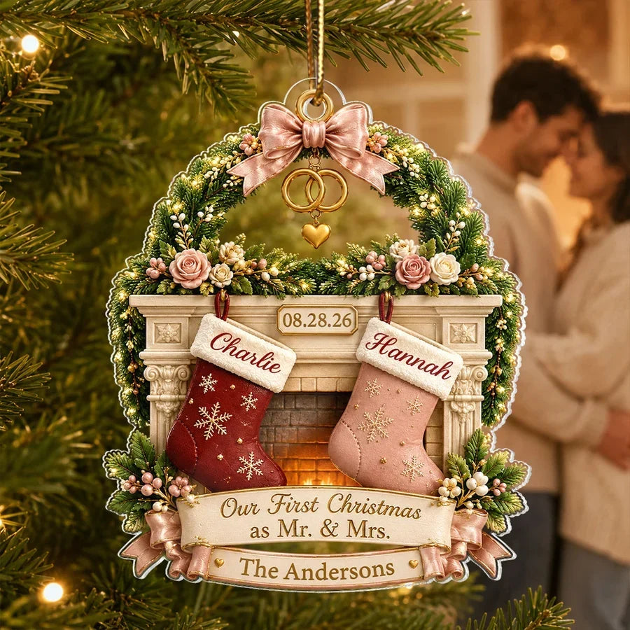 Personalized Acrylic Christmas Ornament for Couples First Year Mr. & Mrs. Gift