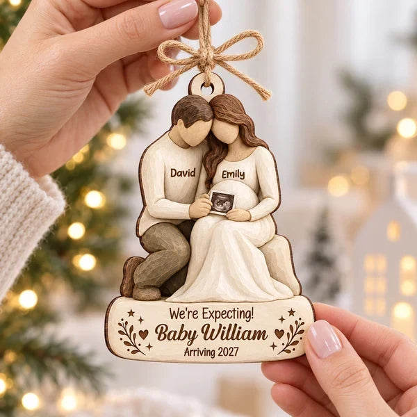Personalized Wooden Ornament for Mom-to-Be | Expecting Couple Keepsake