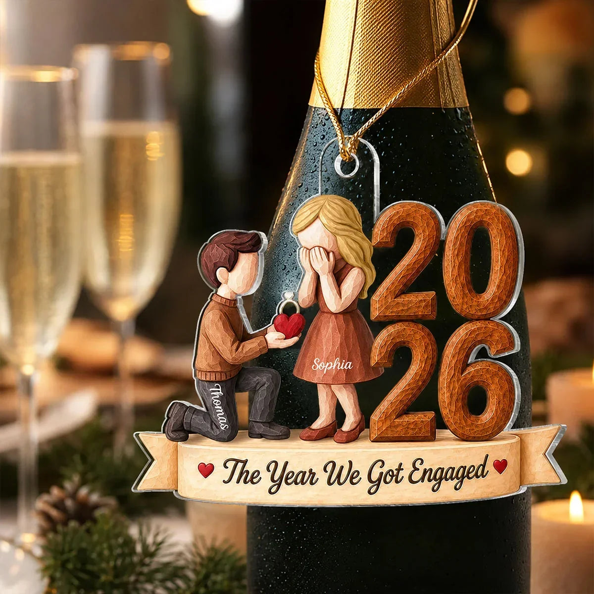 Personalized Acrylic Engagement Ornament Unique Gift for Couple