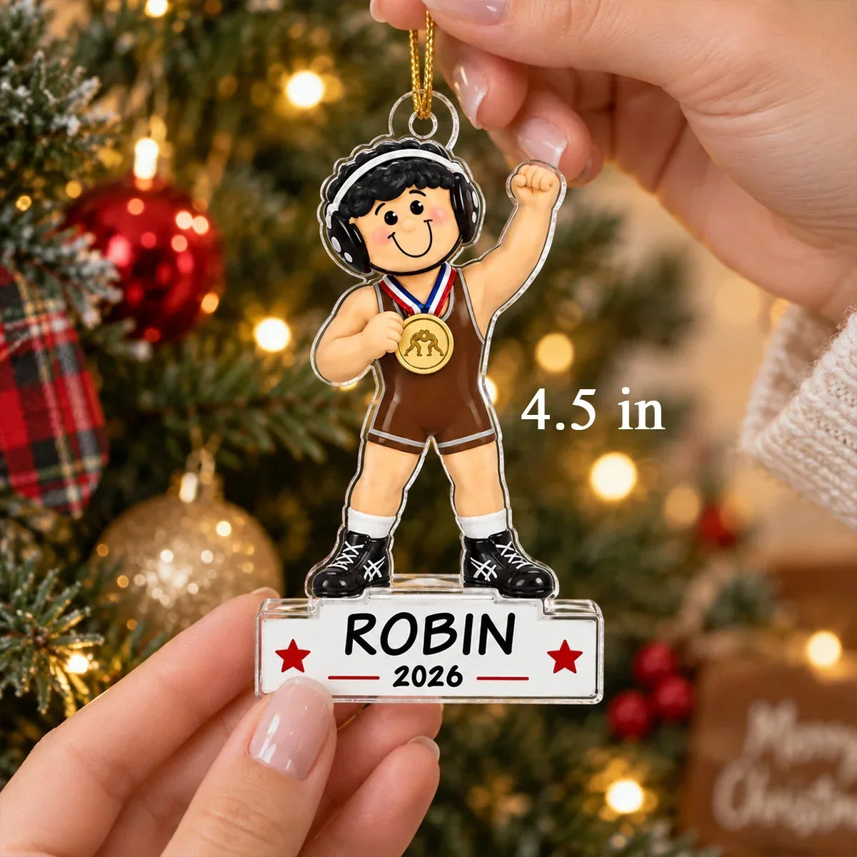 Personalized Acrylic Ornament Smiling Wrestler Gift for Son
